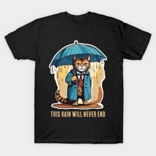 depressed cat in the rain T-Shirt